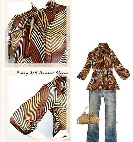 Brown Striped  Bow Top