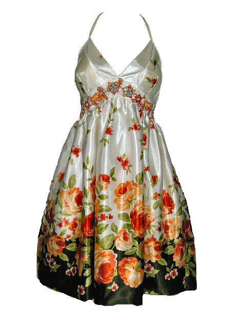 floral beaded halter dress