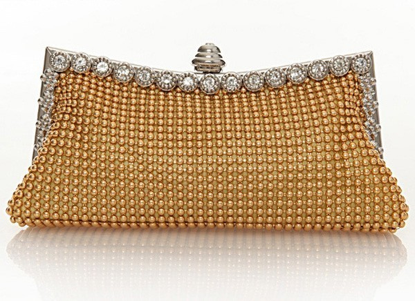 Gold cruystal bead mesh purse clutch