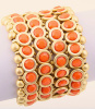 Coral Rhinestone Bauble Metal Stretch Cuff Bracelet 2" Wide