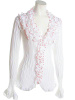 White Red Beaded Ruffles Pleated Women Blouse