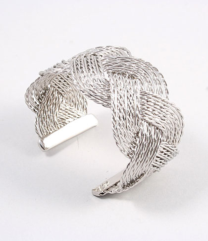 Silver Knitted Woven Braided Metal Cuff Bracelet
