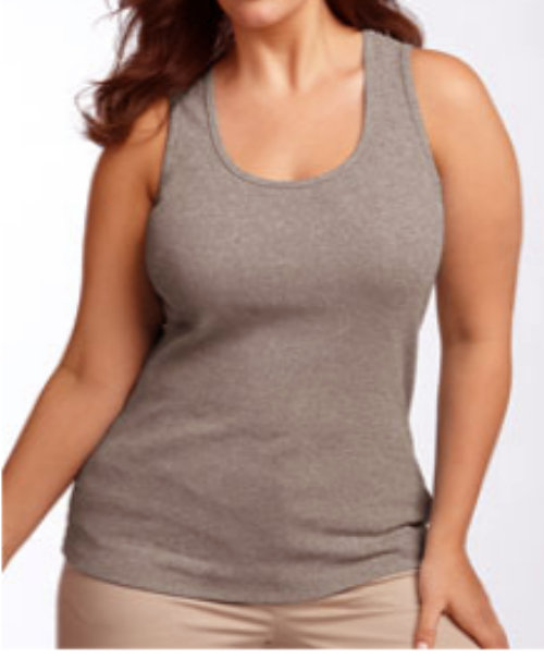 Grey Ribbed Knit Scoop Neck Tank Sleeveless Top