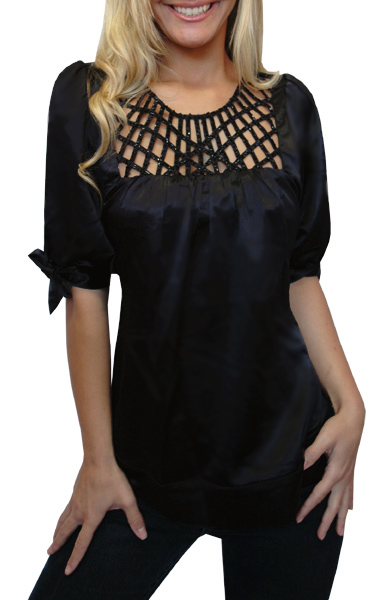 Black Cage Detail Embellished Top