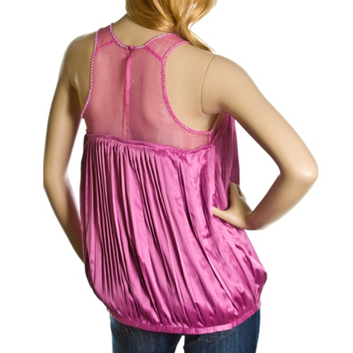 Purple Satin Sequined Pleated Embellished Cocktail Top