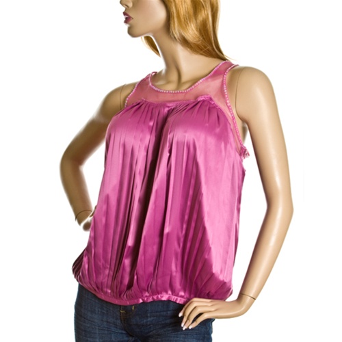 Purple Satin Sequined Pleated Embellished Cocktail Top