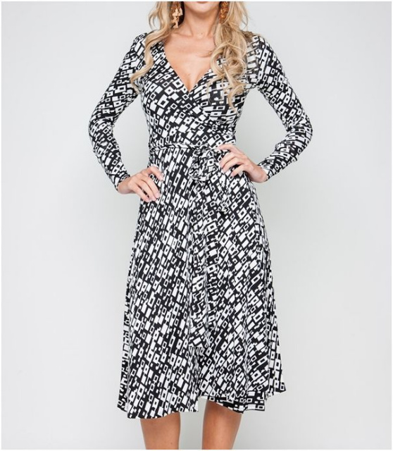 Black White Print Wrap Dress