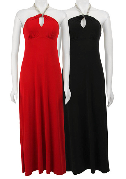Black Connected Apparel Chain Keyhole Jersey Maxi Dress