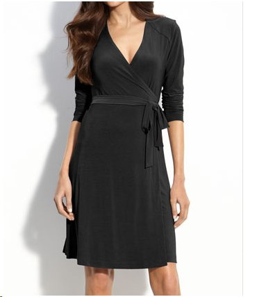 Black Jersey Knit Classic Wrap Dress 