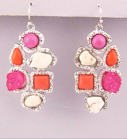 Silver Multi Gemstone Cluster Drusy Chandelier Earrings