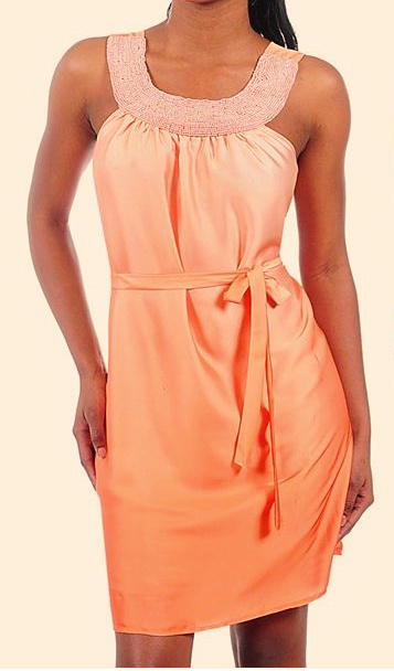 Coral Ombre Beaded Shift Cocktail Dress