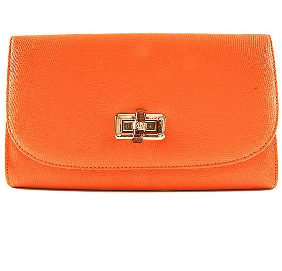 Orange Messenger Envelope Gold Chain Strap Clutch Bag