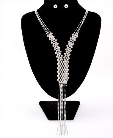 Silver Tassel Fringe Beaded Lariat Necklace