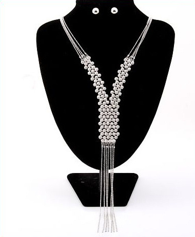 Silver Beaded Fringe Lariat Necklace