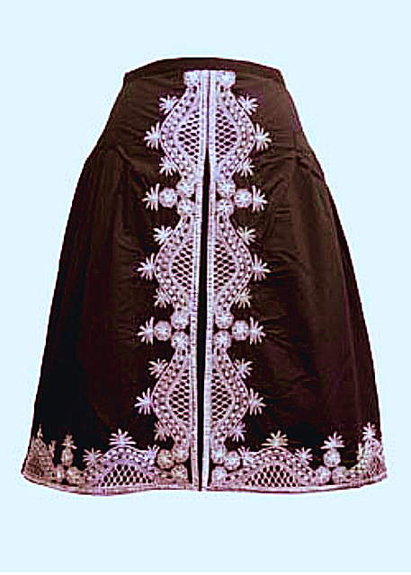 black white beaded pleated skirt, midi