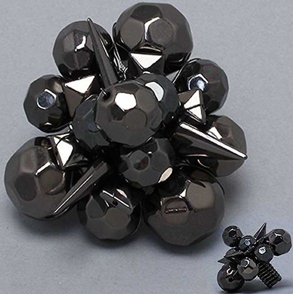 Hematite Spikes Ball Cocktail Statement Stretch  Ring 