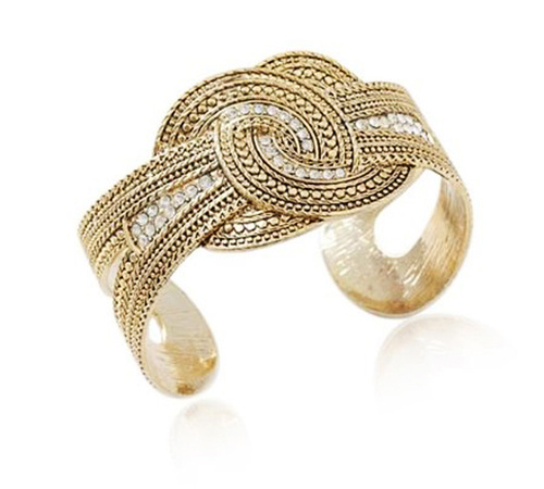 Gold Rhinestone Knot Cuff Bangle Bracelet