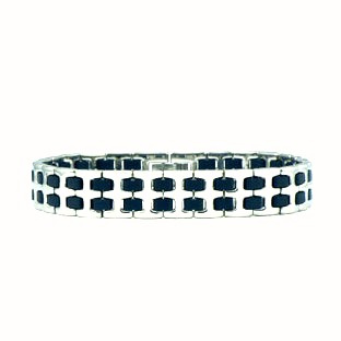 Men's Tungsten and Black Ceramic Carbide Link Bracelet 9"