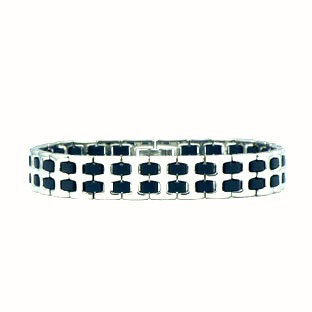 Men's Tungsten and Black Ceramic Carbide Link Bracelet 9"