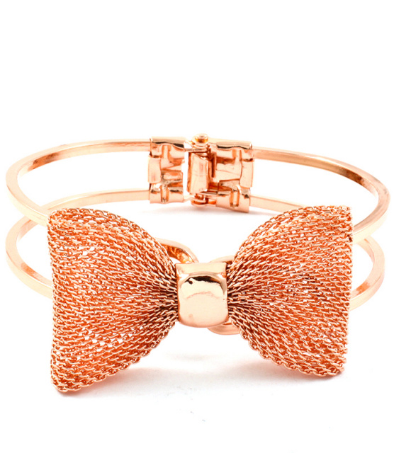 Rose Gold Mesh Bow Ribbon Hinged Bracelet