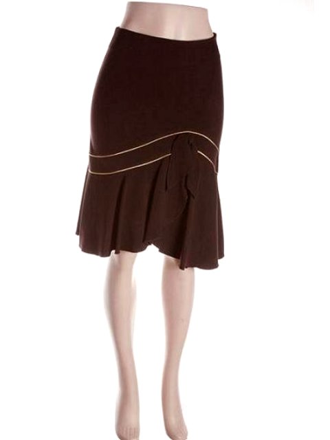 Brown  A-line Gold Trim Bow Pencil Skirt