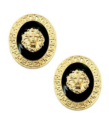 Gold Black Lion head Medusa Stud Earrings