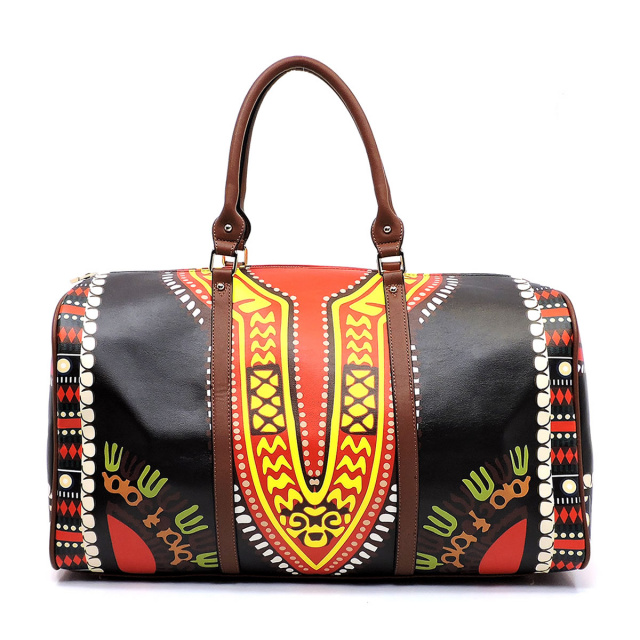 Black Multi African Print Travel  Bag