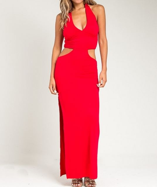 red cutout maxi bodycon