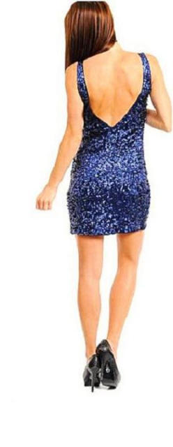 Blue Sequined Cocktail Sheath Dress