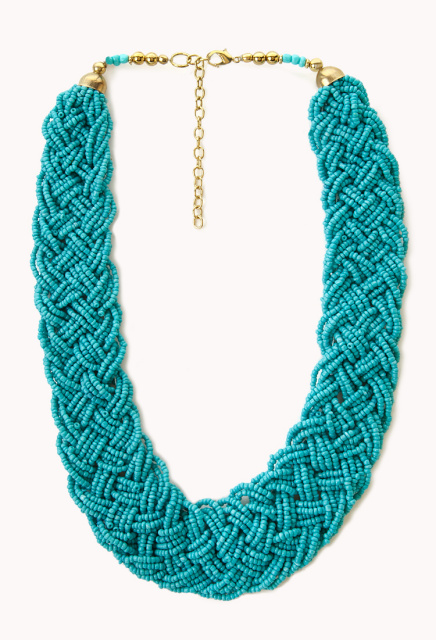 Teal Braided Bead Necklace