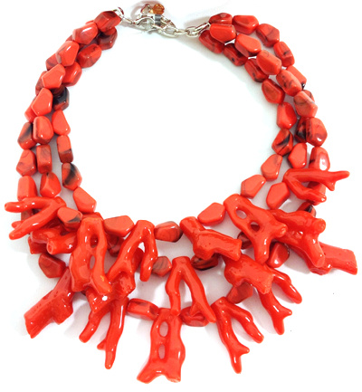 Orange Coral Reef branch layered Necklace