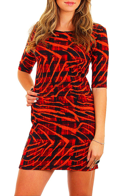 Orange Black Tribal Print Fitted Shift Dress