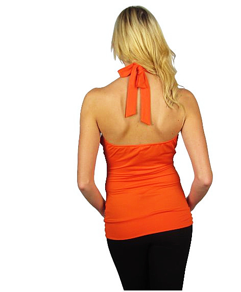 Orange Studded Jersey Halterneck Top