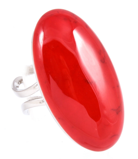 Red Coral Oval Resin Cocktail Tall Ring