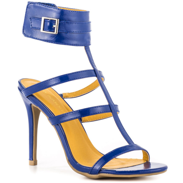 Blue Strappy Wrap Ankle Heel Sandals