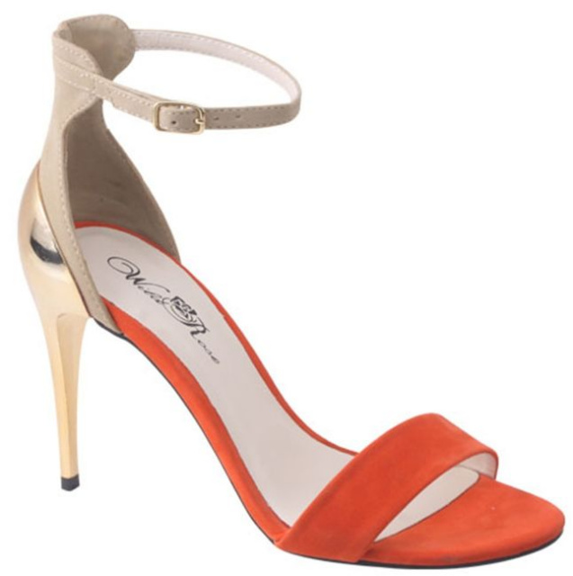 Orange Gold Color Block  Stiletto Heel Sandals