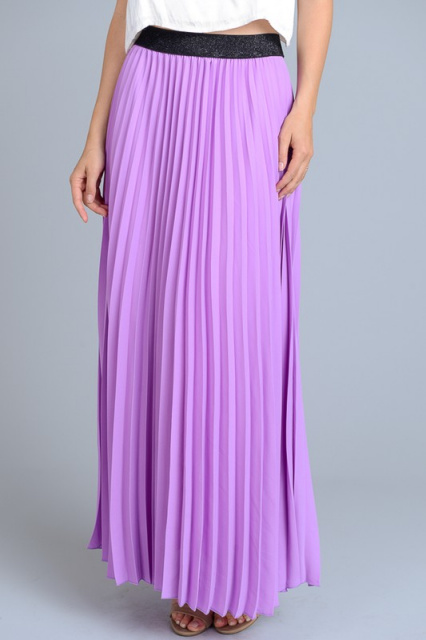 Lavender Accordion Pleats Band Maxi Skirt