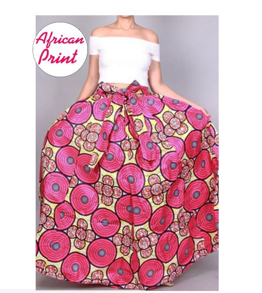 Pink Circle Ankara African Print Wrap Maxi Skirt