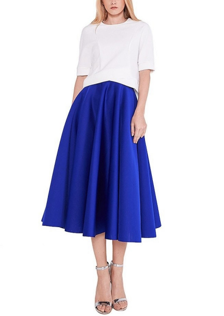 Royal Blue High Waist Pleated Midi Skirt In Scuba