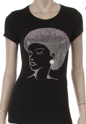 Afro Lady Rhinestone Bling Embellished Tee