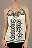 ARK &Co Beige Boho Print Cutout Embroidered Top