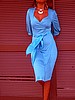 Blue Surplice Sweetheart Belted 3/4 Sleeves Dress