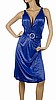 Blue Shimmer Finish Crepe V-Neck Cocktail Belted Dress 