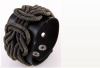 Black Braided Metal Chain Leather Cuff Bracelet