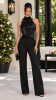 Black Satin Cascading Ruffled Halter Zip Top