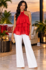 Red Floral Tiered Ruffle Chiffon Halter Top
