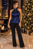 Navy Studded  Ruffle Halter Top