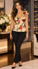 Red Satin Floral Print V-Neck Zip Top