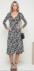 Black White Abstract Geo Print Wrap Jersey Dress