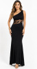 Black One Shoulder Lace Waist Maxi Dress